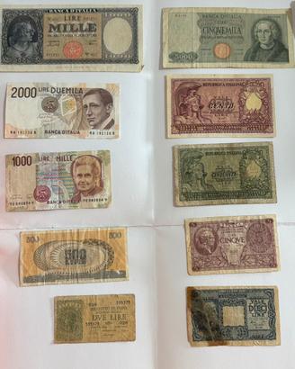 Lotto 10 Banconote storiche della Lira 1947/1990