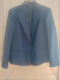 Giacca classica blu in gabardine rigato