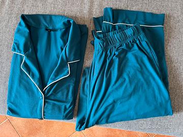 Pigiama nuovo donna blu verde petrolio L cotone