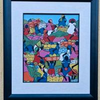 Quadro dipinto a mano stile Naif-Mercato haitiano