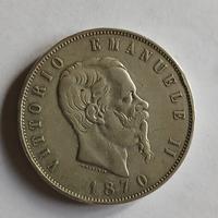 Moneta 5 lire 1870 Roma Vittorio Emanuele II
