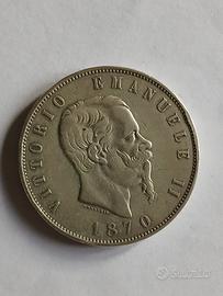 Moneta 5 lire 1870 Roma Vittorio Emanuele II