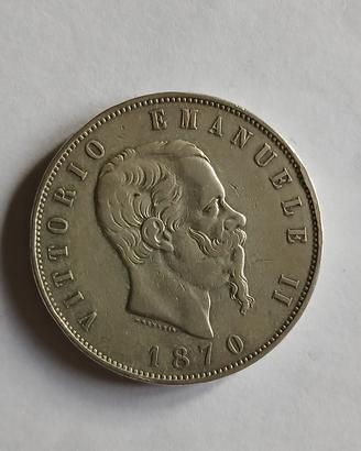 Moneta 5 lire 1870 Roma Vittorio Emanuele II
