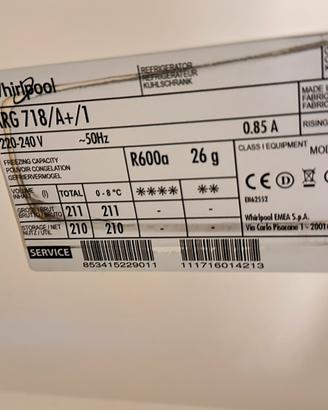 Frigorifero ad incasso Whirlpool ARG 718/A 210L