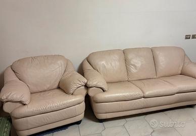 divano 3 posti più poltrona in vera pelle