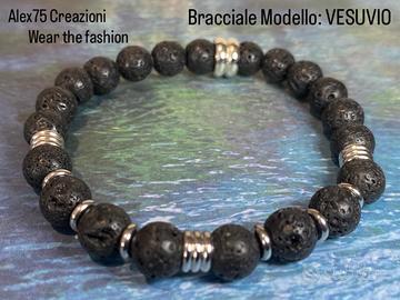 Bracciale Vesuvio pietra lavica MAGMA e acciaio