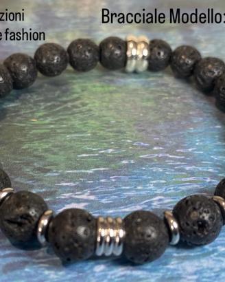 Bracciale Vesuvio pietra lavica MAGMA e acciaio