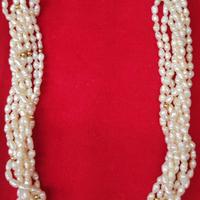 Collana torchon -8 fili in perle di fiume oro 18kt