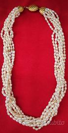 Collana torchon -8 fili in perle di fiume oro 18kt