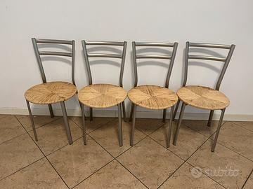 Set di 4 sedie in metallo con seduta intrecciata