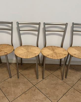 Set di 4 sedie in metallo con seduta intrecciata