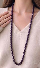 Collana lunga a sfere color viola scuro perlato