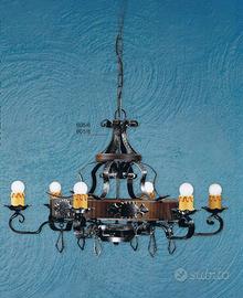 LAMPADARIO A RUOTA A 6 LUCI FORGIATO E MARTELLATO