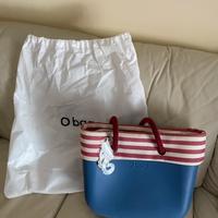 Borsa O Bag Grande Blu a Strisce Rosse/Bianche