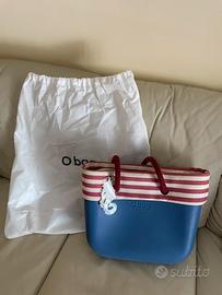 Borsa O Bag Grande Blu a Strisce Rosse/Bianche