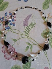 Collana quarzo ialino e malachite