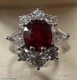 Anello oro diamanti e rubino birmano not heated