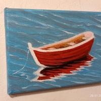 Dipinto acrilico, piccolo quadro con una barca.