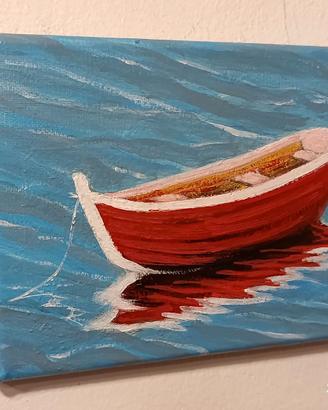 Dipinto acrilico, piccolo quadro con una barca.