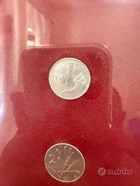 N 2 monete da 1 e 2 lire italiane