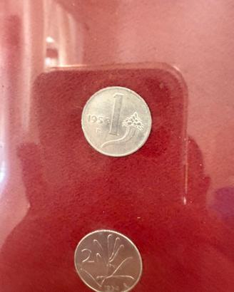 N 2 monete da 1 e 2 lire italiane
