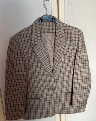 Giacca lana quadretti rosa e marrone