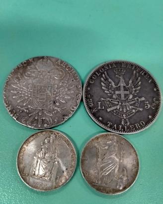 4 Antiche rare monete argento 28 grammi