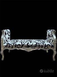 Panca Barocca Argento con Rivestimento Damascato