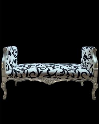 Panca Barocca Argento con Rivestimento Damascato