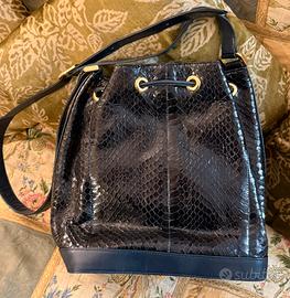 Borsa a secchiello in pelle e pitone