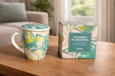 Tisaniera in ceramica con filtro e coperchio