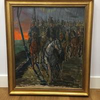 Quadro cavalleria olio su tela T. Declercq