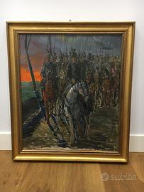 Quadro cavalleria olio su tela T. Declercq