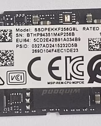 SSD 256gb Intel NVMe 2280