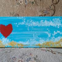 Quadro astratto Cuore Rosso Sfondo Azzurro - 50x20