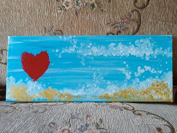 Quadro astratto Cuore Rosso Sfondo Azzurro - 50x20