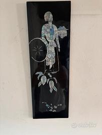 Pannello artistico in legno laccato con madreperla