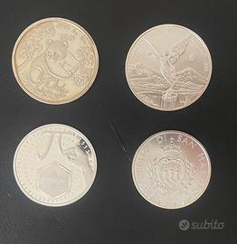4 monete oncie argento Cina-San Marino-Messico....