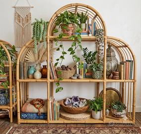 Libreria scaffale giunco bambù boho chic