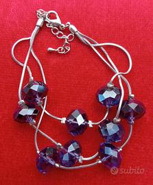 BRACCIALE ACCIAIO E PIETRE AMETISTA 