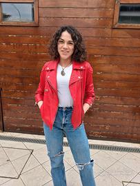 GIACCA BIKERS IN PELLE ROSSA