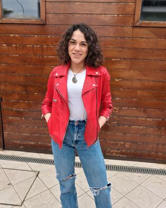 GIACCA BIKERS IN PELLE ROSSA