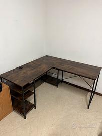 Scrivania a L con ripiani color "Marrone Rustico"