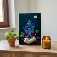 Pebble Art "Borgo Notturno" - Opera Unica su Tela