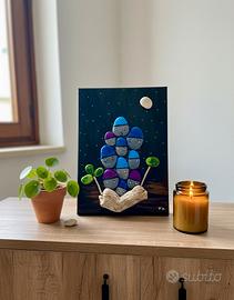 Pebble Art "Borgo Notturno" - Opera Unica su Tela