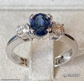 ANELLO ORO 18kt. DIAMANTI E ZAFFIRO BLU NATURALE