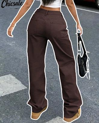 jeans marrone vita alta 