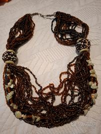 Collana vintage  etnica multifilo torchon 
