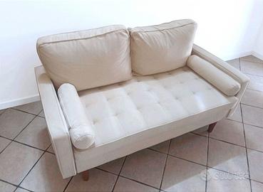 Divano 2 posti in velluto beige con gambe in legno