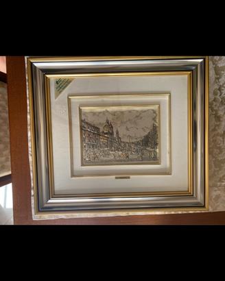 Quadro piazza nabona su lastra d’argento